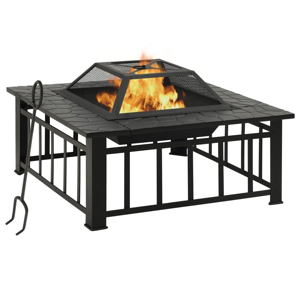 32 Inch Black Steel Square Outdoor Fire Pit Z339