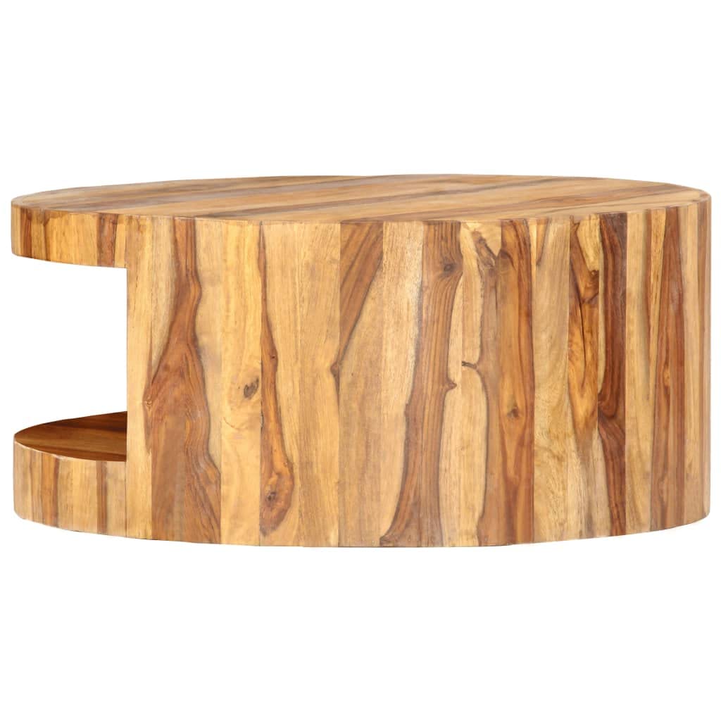 Solid Sheesham Wood Round Coffee Table with Storage Shelf Q10486