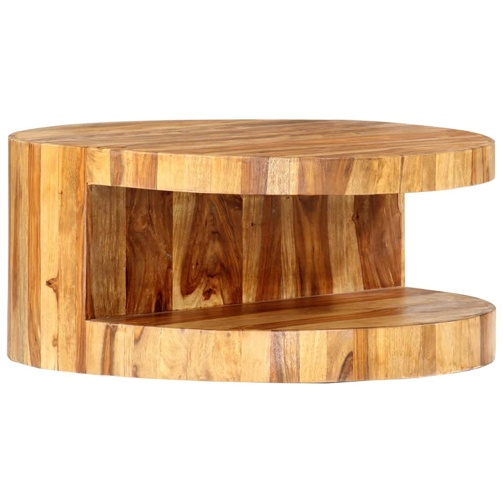 Solid Sheesham Wood Round Coffee Table with Storage Shelf Q10486