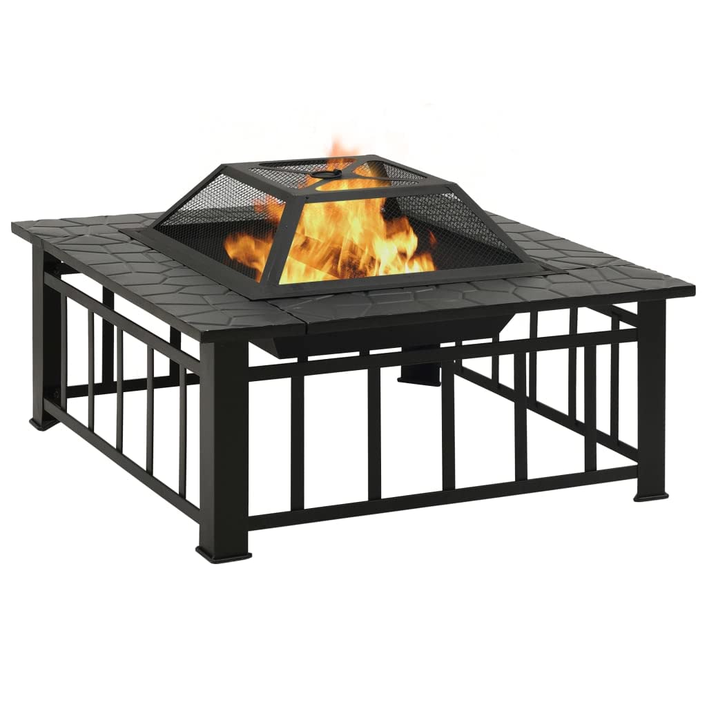 32 Inch Black Steel Square Outdoor Fire Pit Z339