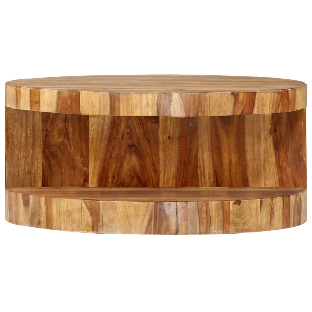 Solid Sheesham Wood Round Coffee Table with Storage Shelf Q10486