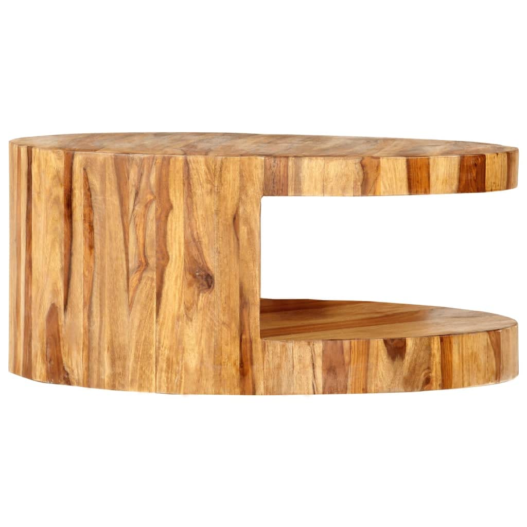 Solid Sheesham Wood Round Coffee Table with Storage Shelf Q10486