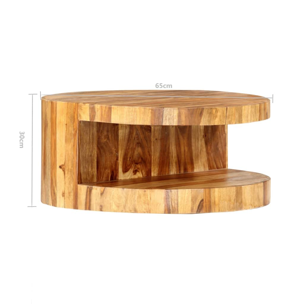 Solid Sheesham Wood Round Coffee Table with Storage Shelf Q10486