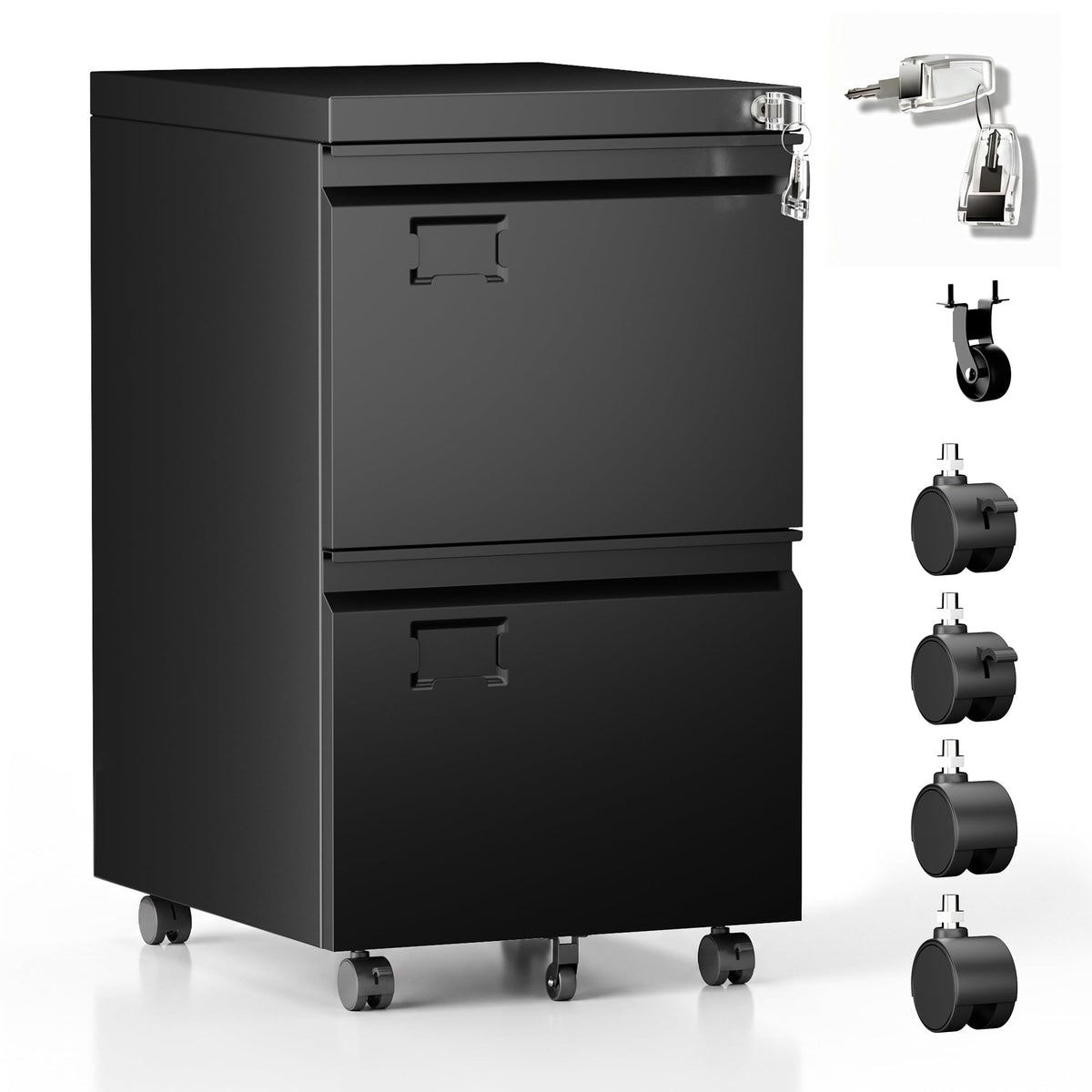 2 Drawer Black Metal File Cabinet with Lock K830603