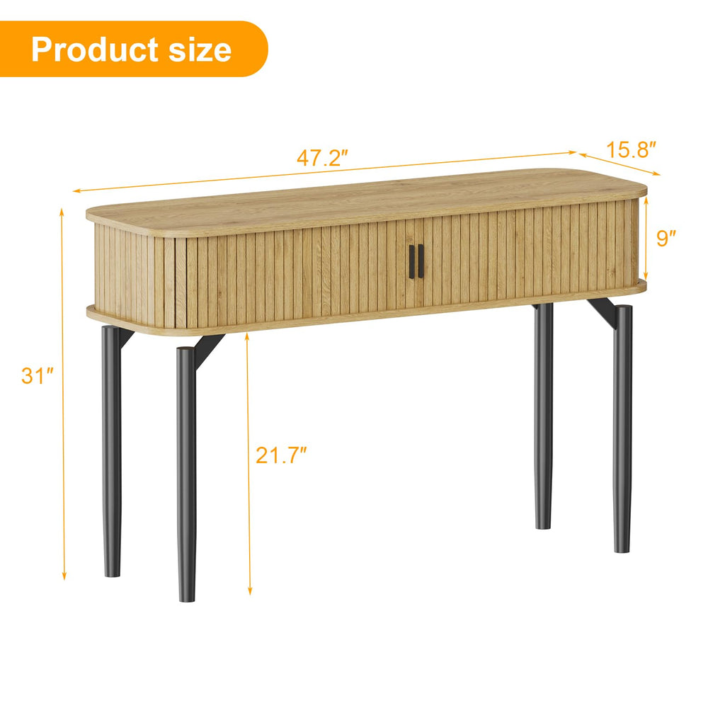 47" Fluted Narrow Console Table with 2 Drawers & Sliding Door F910