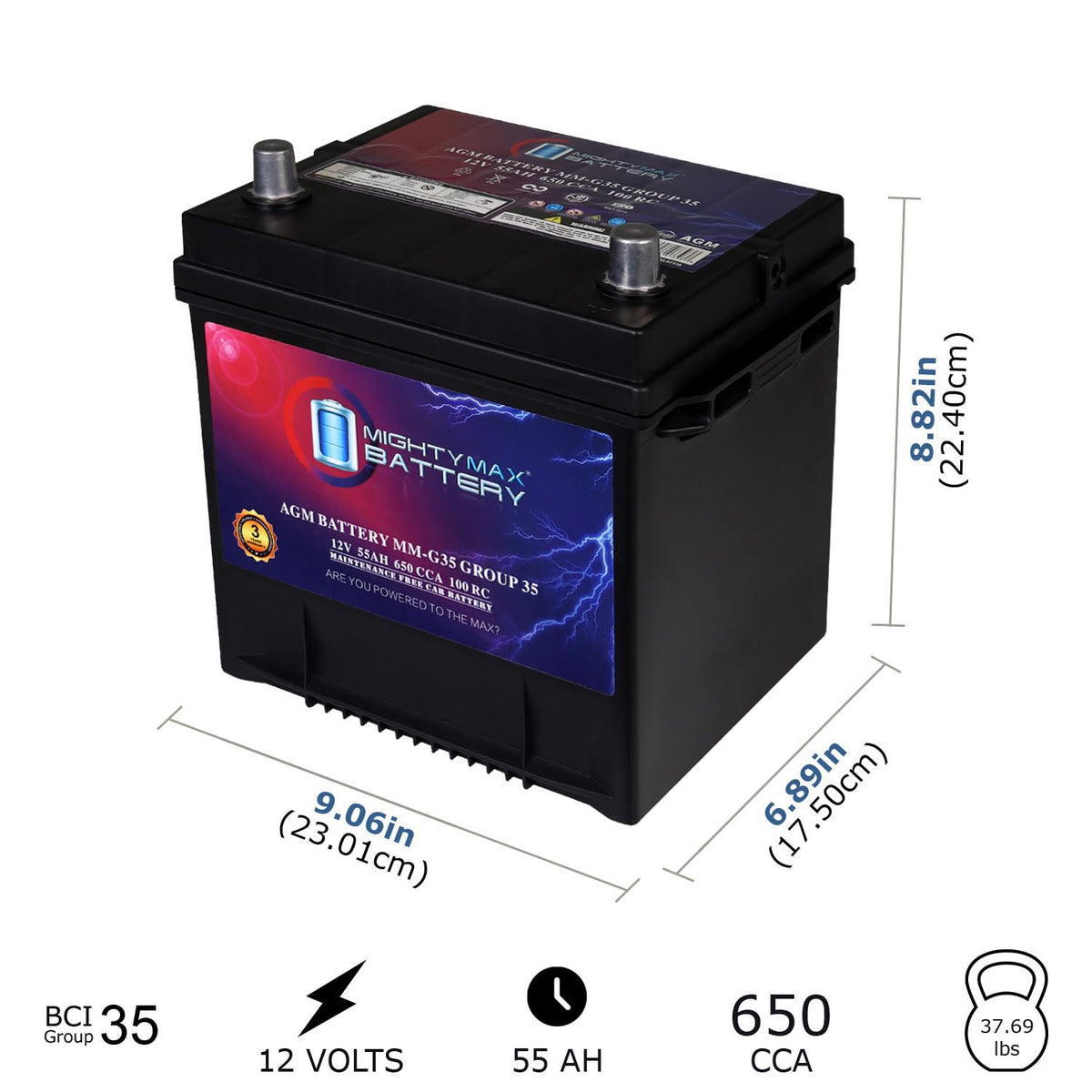 12V 55Ah AGM 650 CCA Replacement Battery T681408