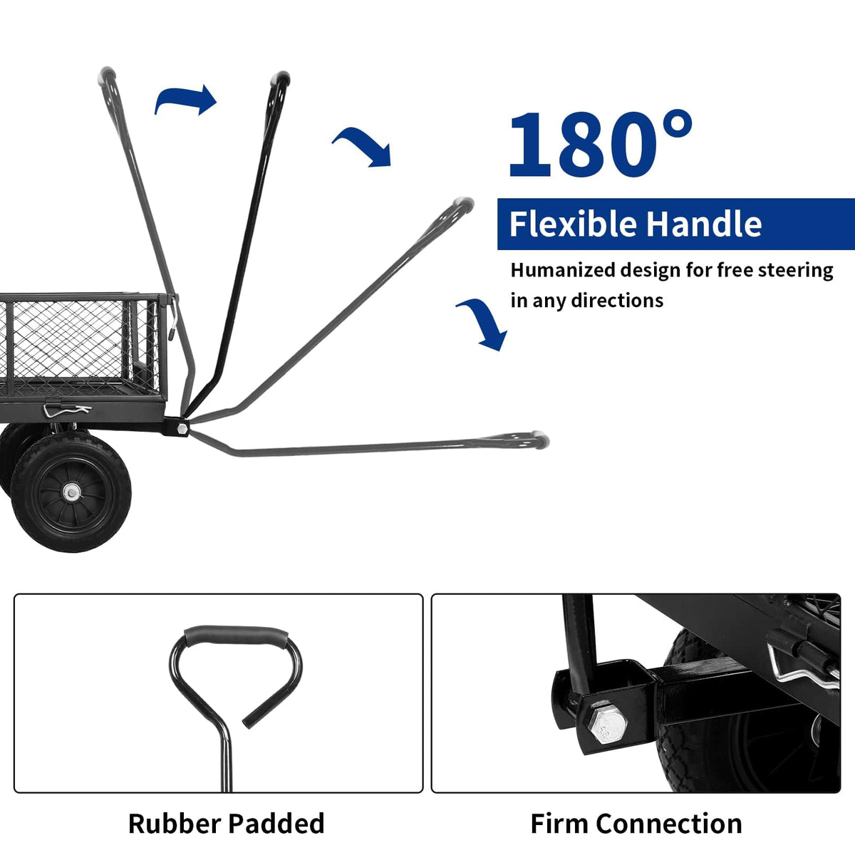 10" Steel Garden Cart with Rotating Handle and Removable Sides, 4 Cu.Ft, Black Q702837