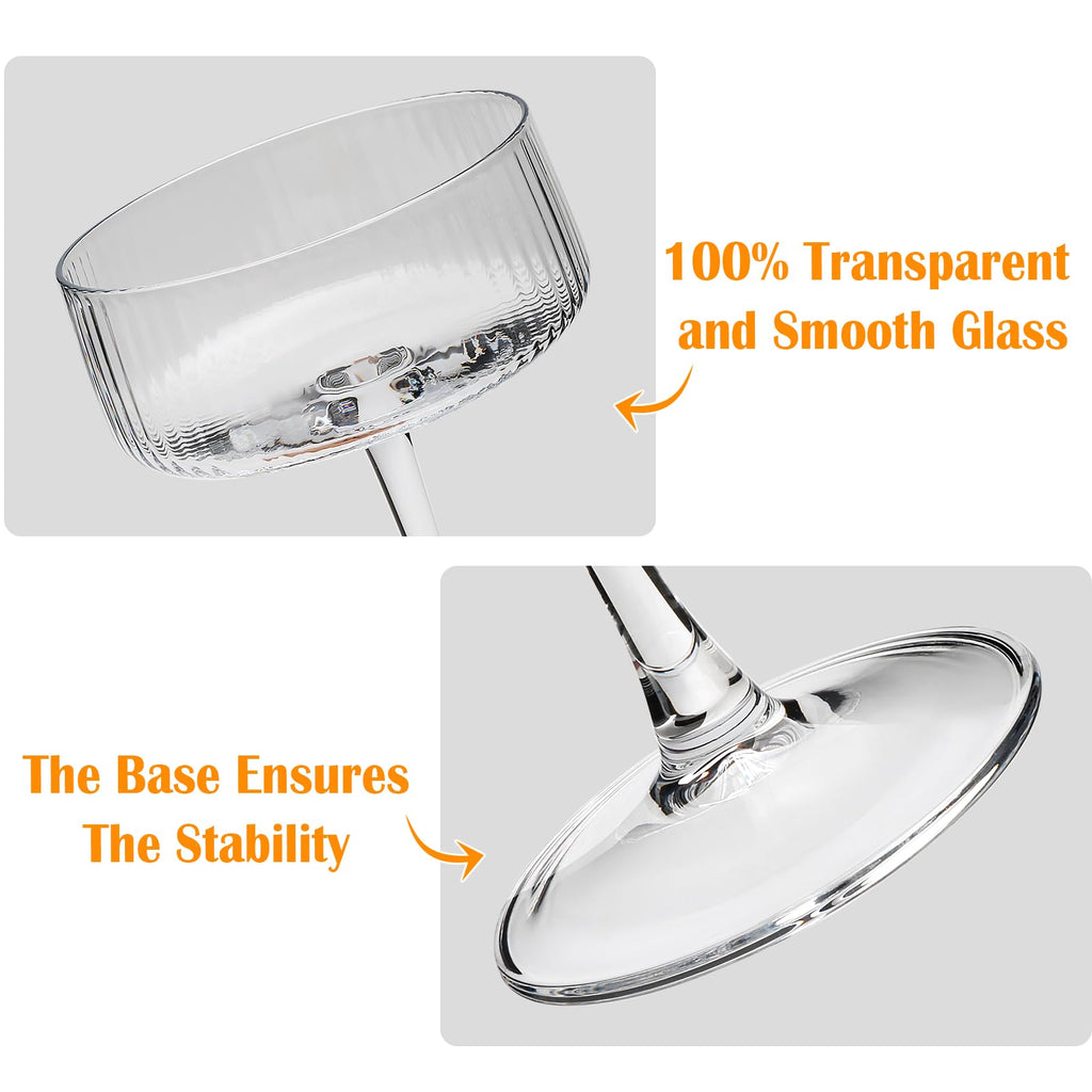 10 oz Ribbed Coupe Glasses Set of 6 Q87258