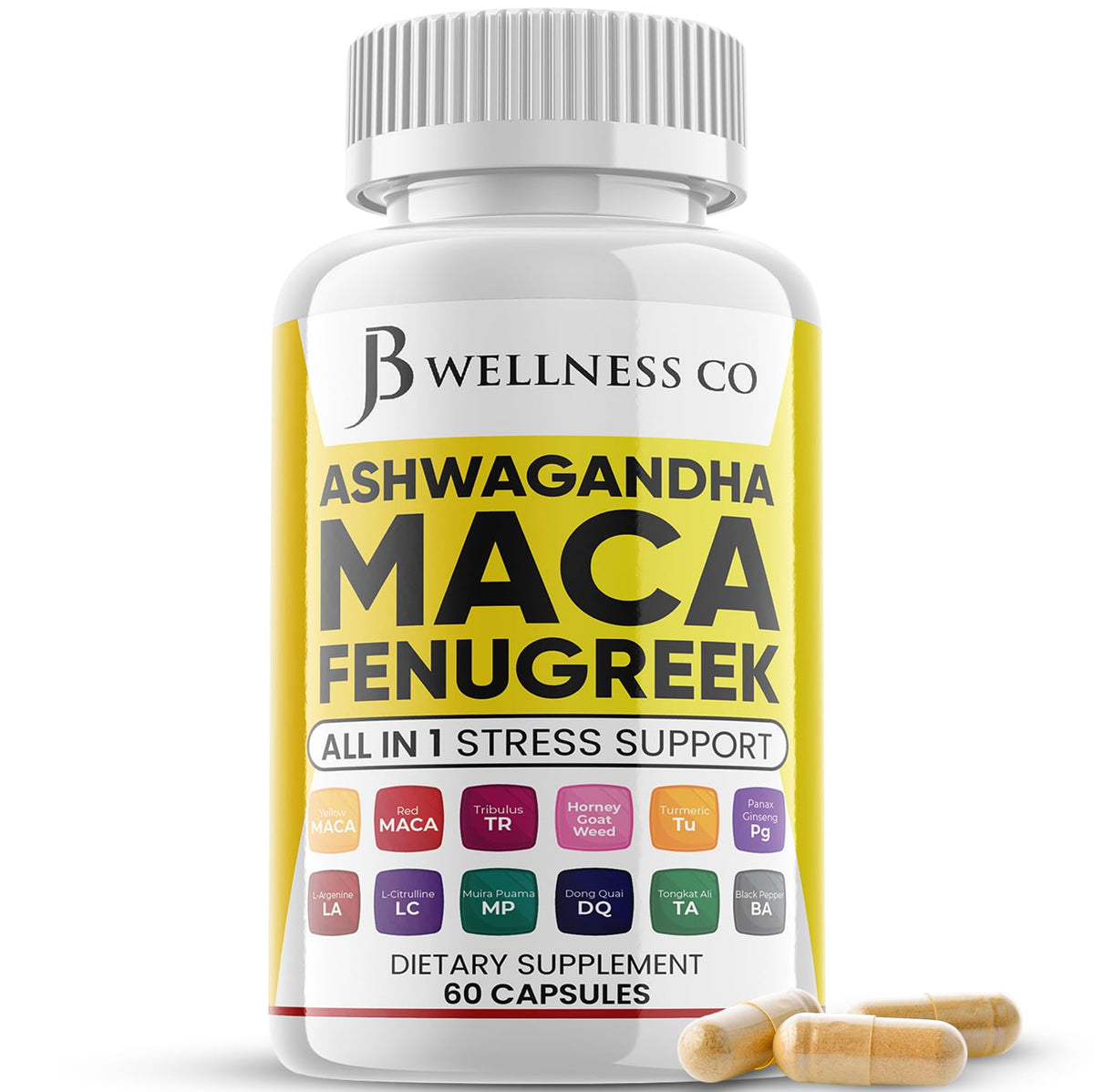 Ashwagandha Maca Root Fenugreek Supplement with Tongkat Ali Ginseng 60 Count L305310