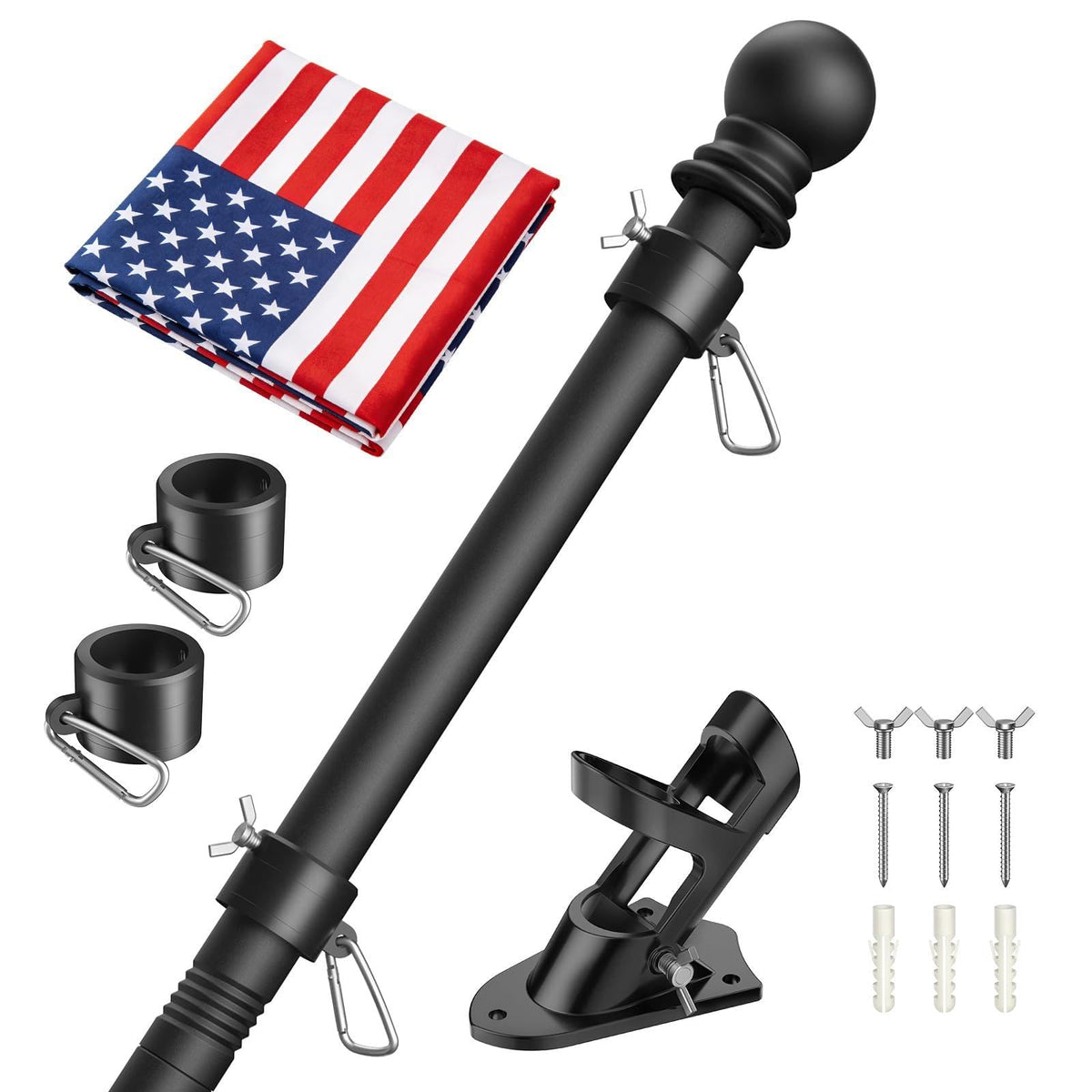 6FT Heavy Duty Tangle Free Steel Flag Pole Kit with 3x5 USA Flag A617