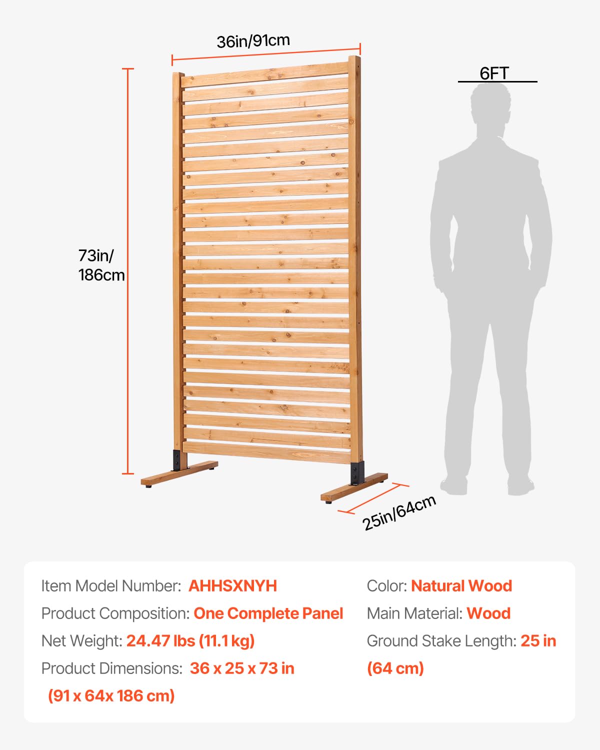 Wooden Privacy Screen 36" W x 73" H J8958