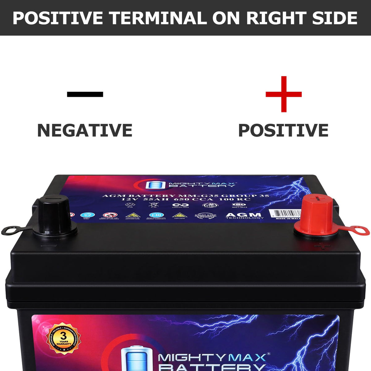 12V 55Ah AGM 650 CCA Replacement Battery T681408