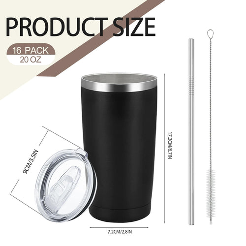 20 Pack Stainless Steel Insulated Tumbler with Straws Y369989