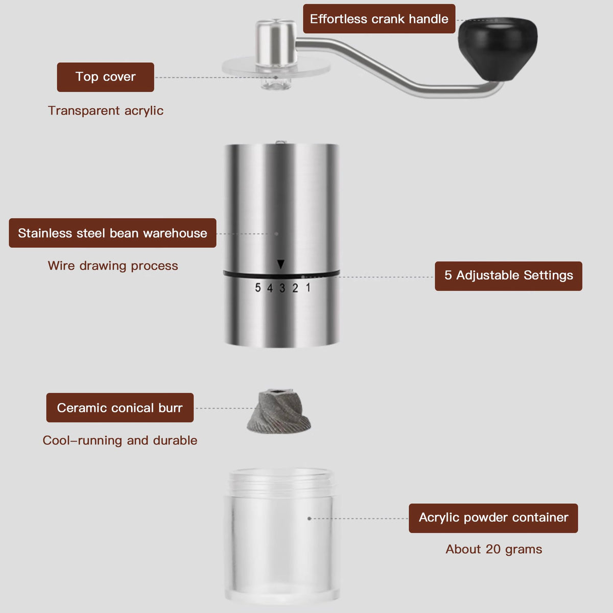 Manual Coffee Grinder with Ceramic Conical Burr J58369