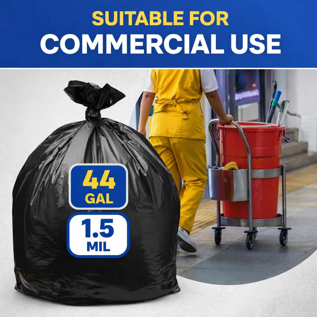 Black 40-45 Gallon Heavy Duty 1.5 Mil Trash Bags Pack of 100 W25664