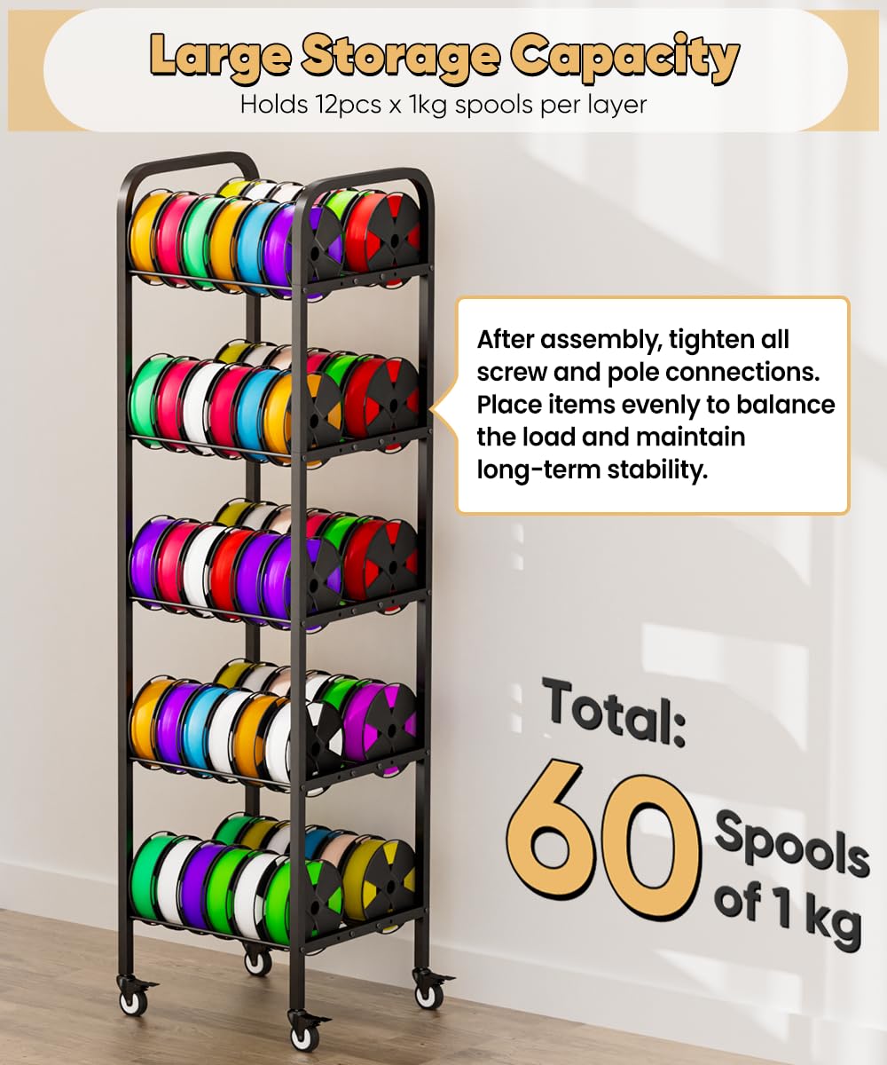 5-Tier 3D Printer Filament Storage Rack with Wheels F144677