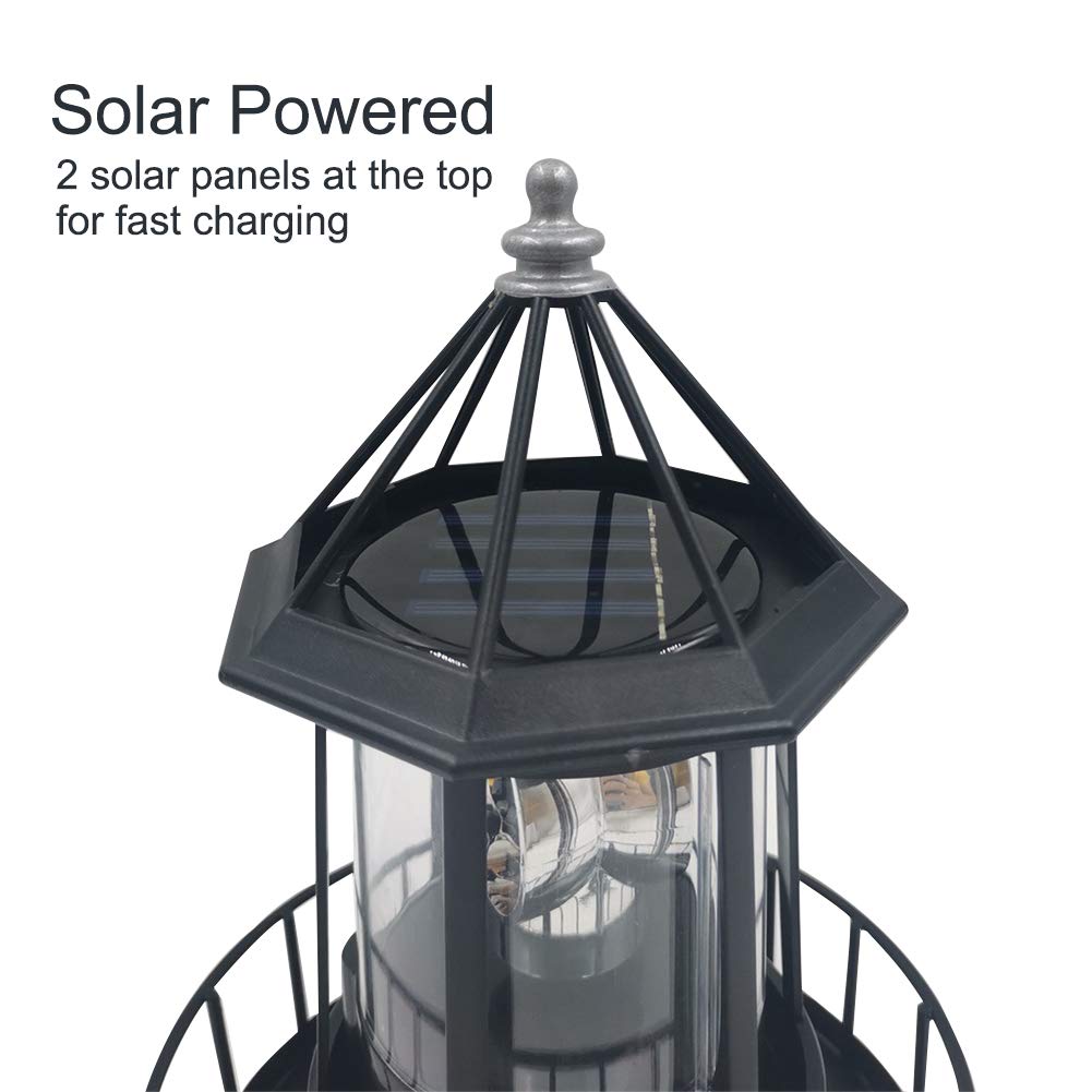 Solar Powered Rotating Waterproof Lighthouse Statue Lights D51686