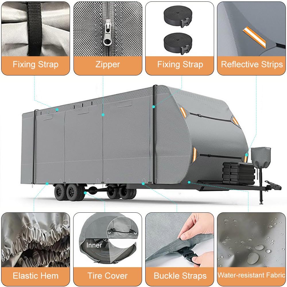 Waterproof 420D Travel Trailer Cover with Adjustable Straps F9240