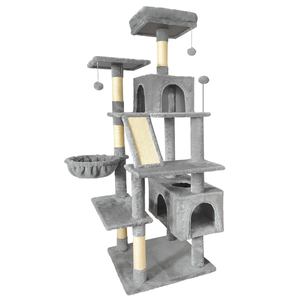 70" Light Gray Cat Tree Tower with Sisal Scratching Post K19352
