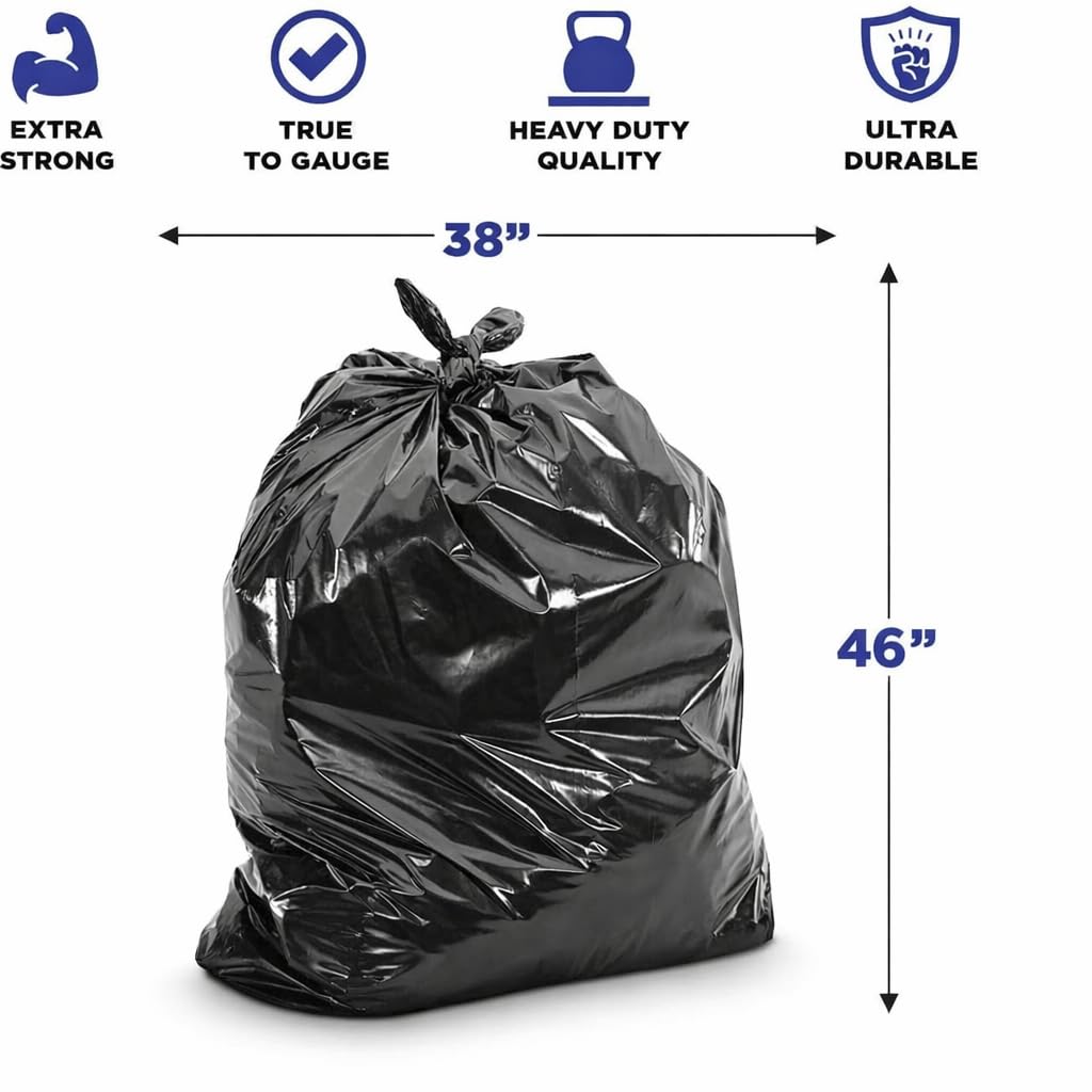 Black 40-45 Gallon Heavy Duty 1.5 Mil Trash Bags Pack of 100 W25664