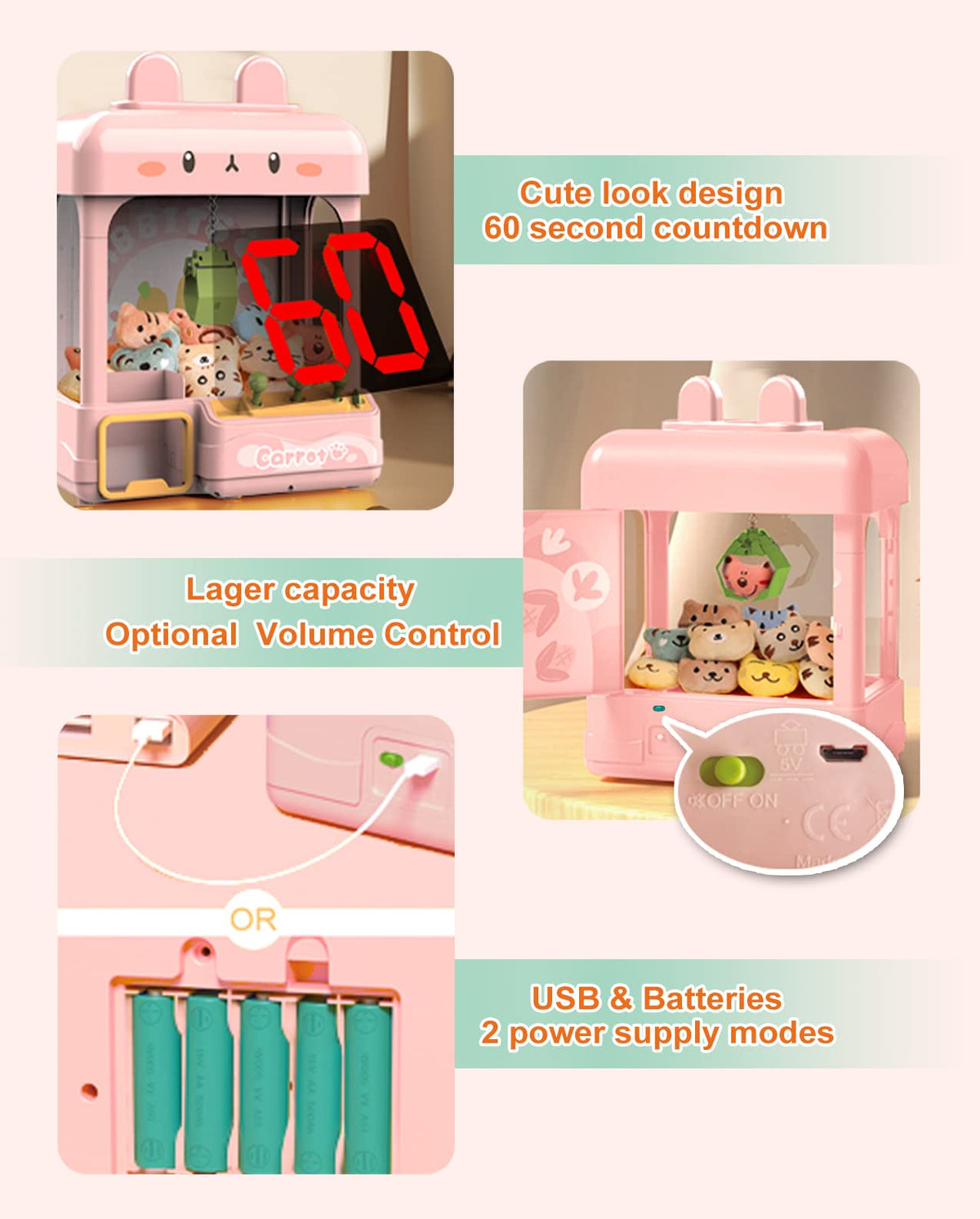 Large Claw Machine with Prizes, Adjustable Sound & Light, Mini Vending Machine, Electronic Arcade Crane Game, Candy Dispenser Toy R791456