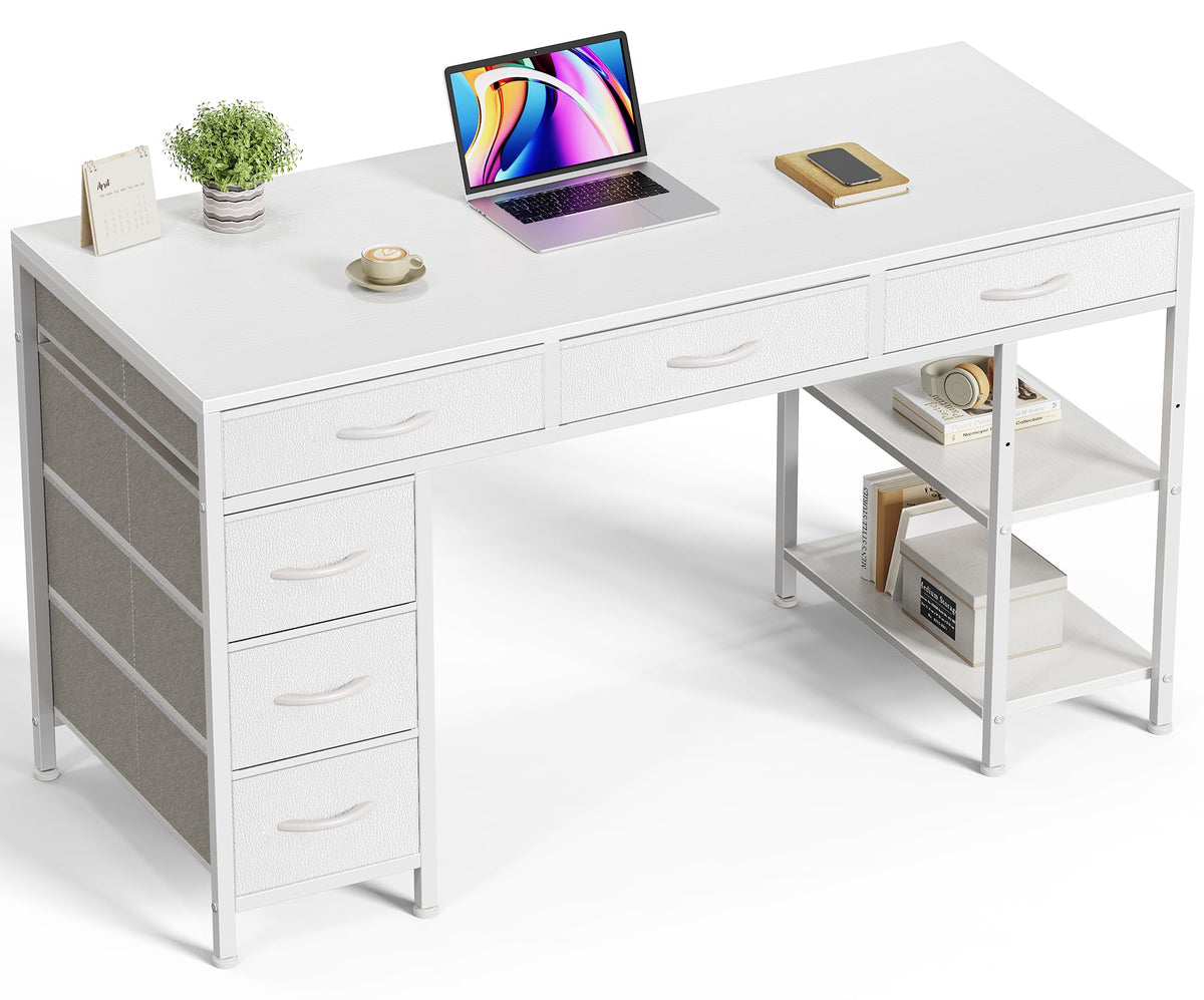 White 6 Drawer Computer Desk with Shelves I381007