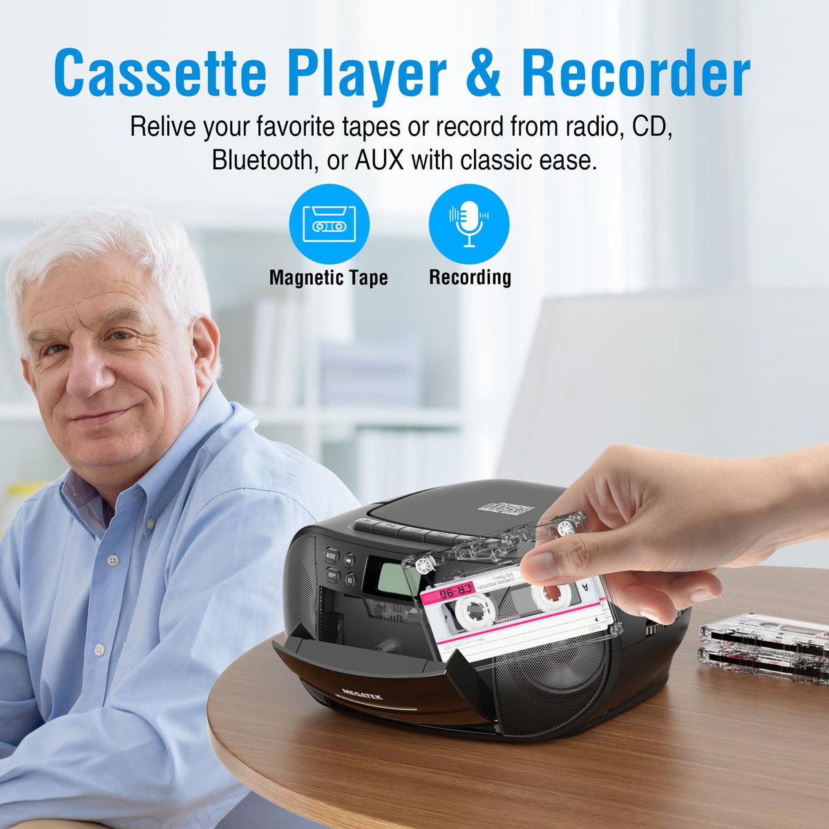Portable CD Cassette Player Boombox with Bluetooth AM/FM Radio S432