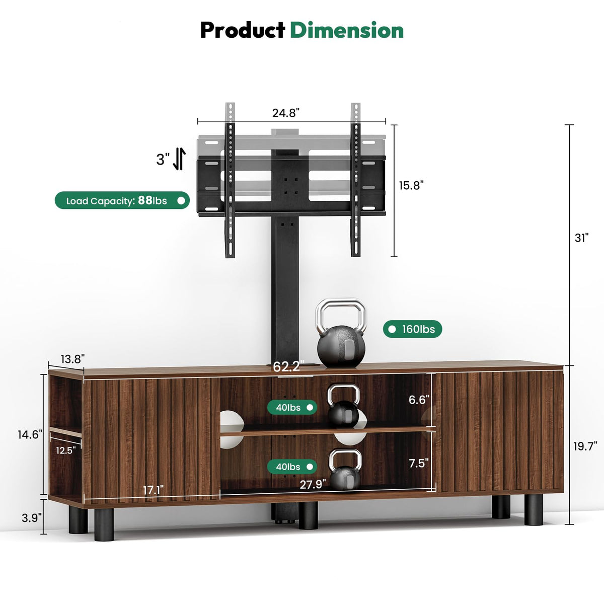Walnut TV Stand with Mount for 65-75 Inch TV C2020