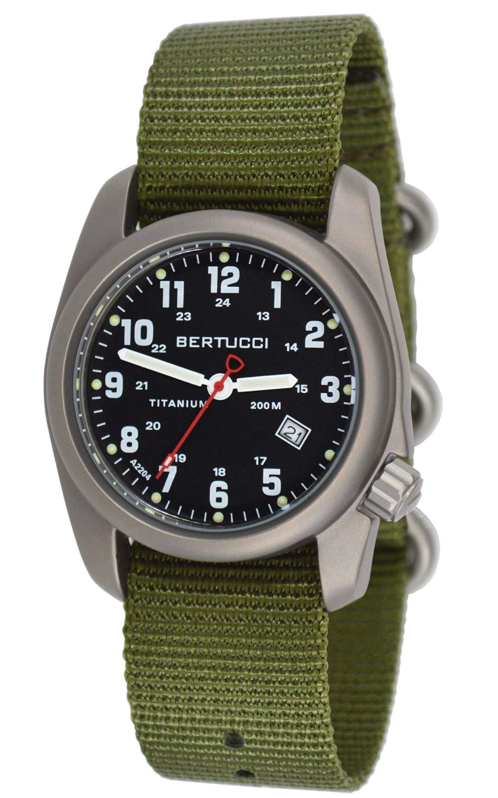 Titanium Olive Nylon Strap Black Dial Men's Watch Q542