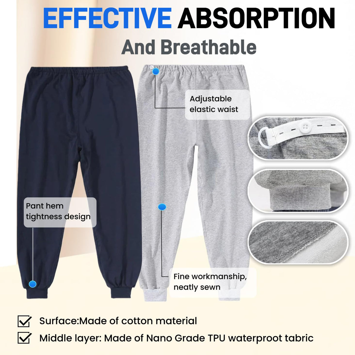 Waterproof Adjustable Incontinence Trousers Blue 3XL E6745