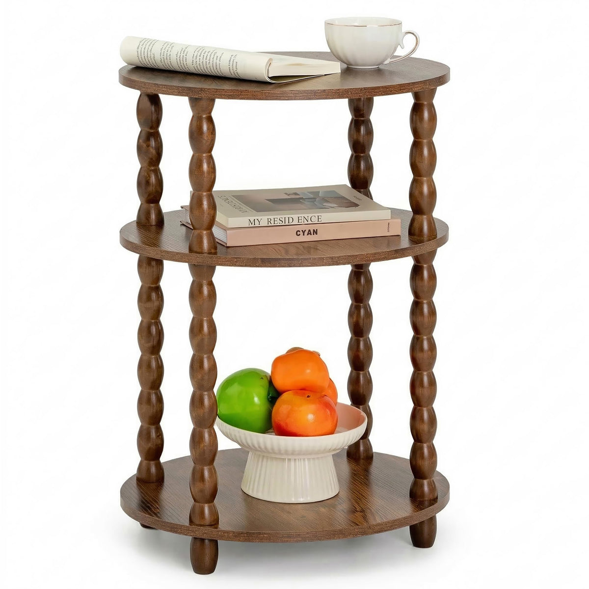 3-Tier Oval Side Table with Solid Wood Spindle Legs Z138578