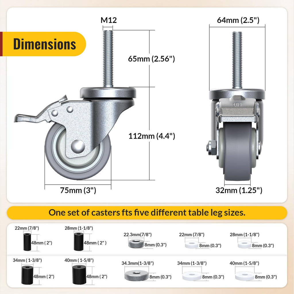 3 Inch Expanding Stem Locking Swivel Casters Set of 4 F593397