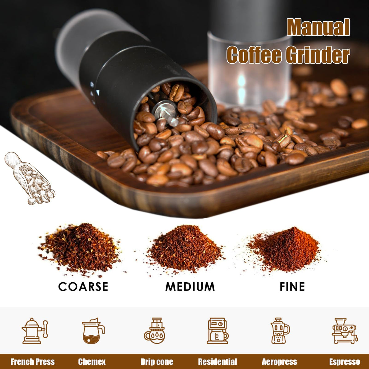Manual Coffee Grinder with Ceramic Conical Burr J58369