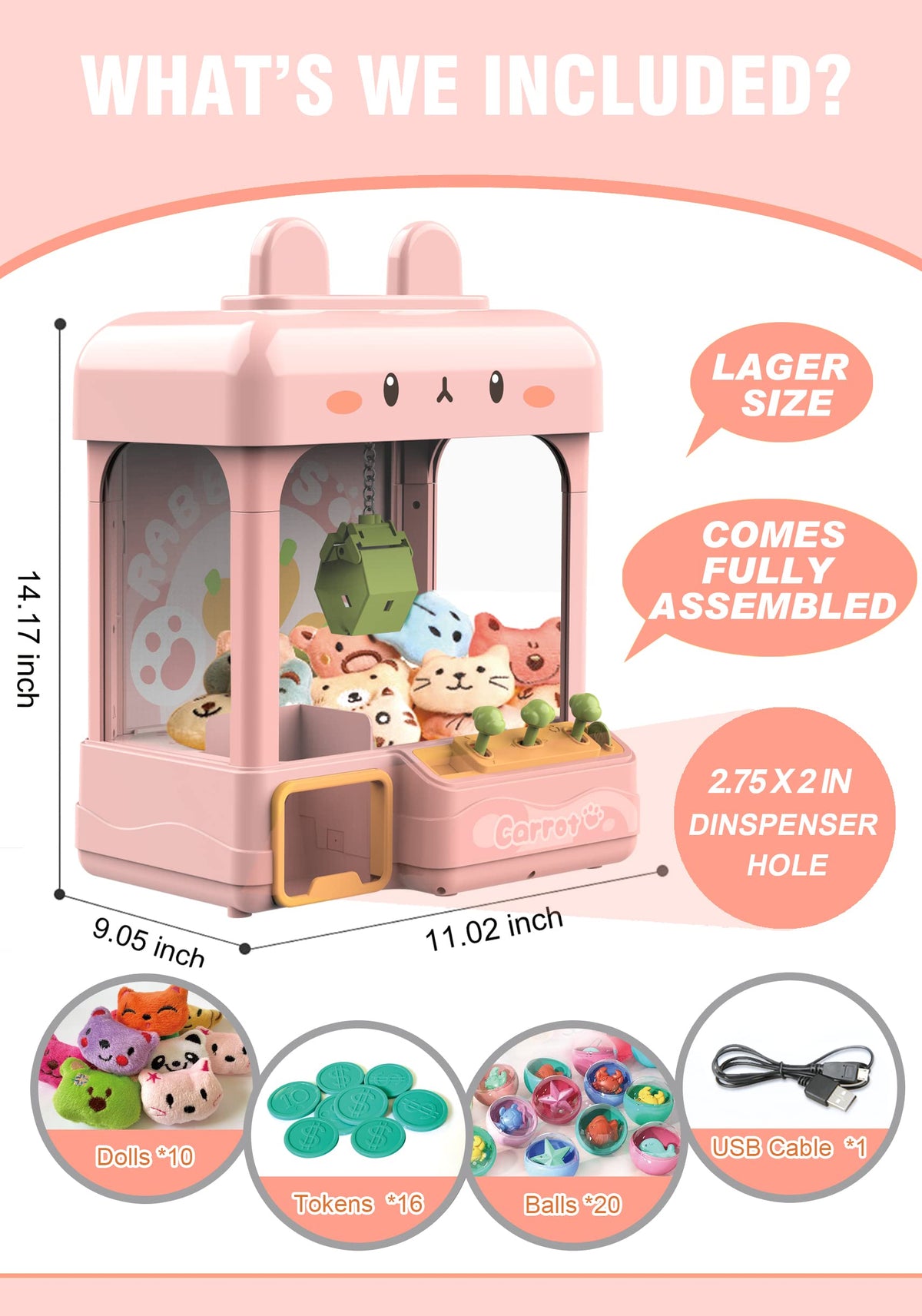 Large Claw Machine with Prizes, Adjustable Sound & Light, Mini Vending Machine, Electronic Arcade Crane Game, Candy Dispenser Toy R791456