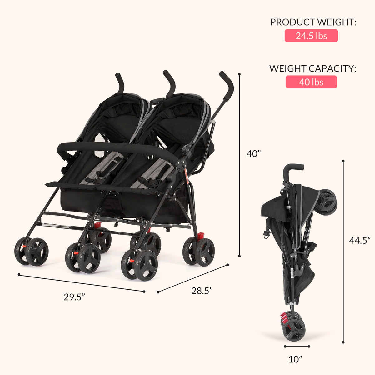 Black Twin Umbrella Toddler Stroller E82185