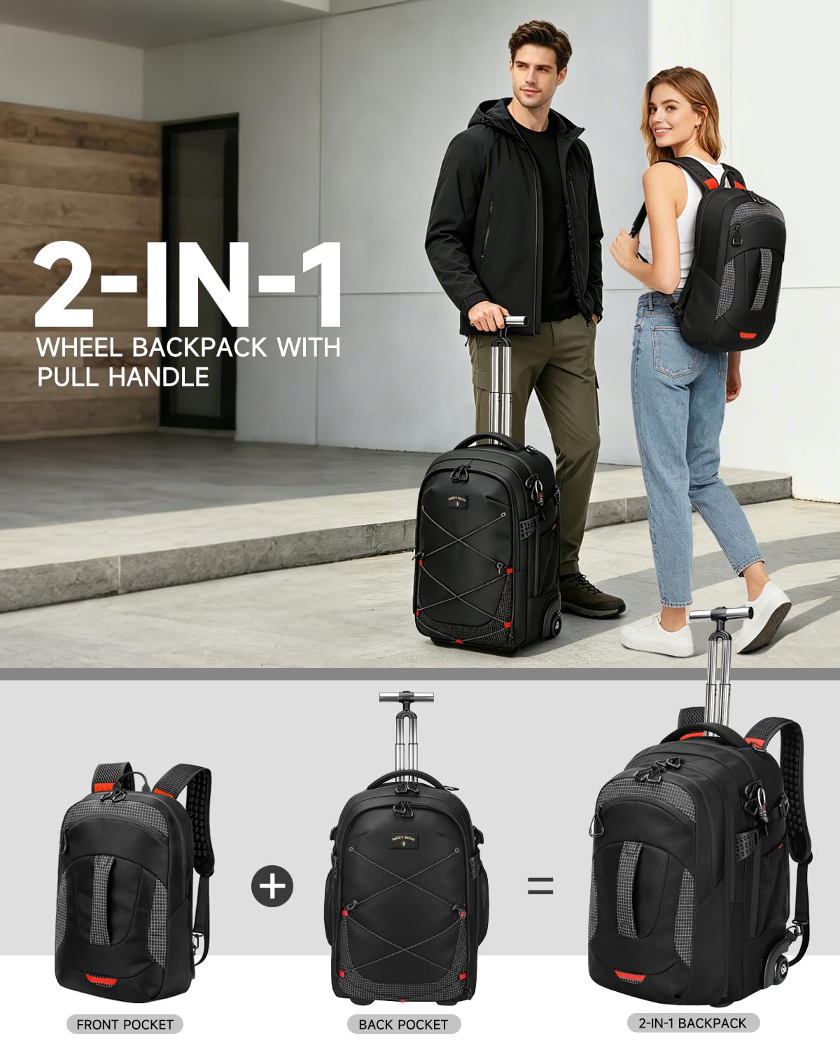 2-in-1 Detachable Backpack with Wheels U987744