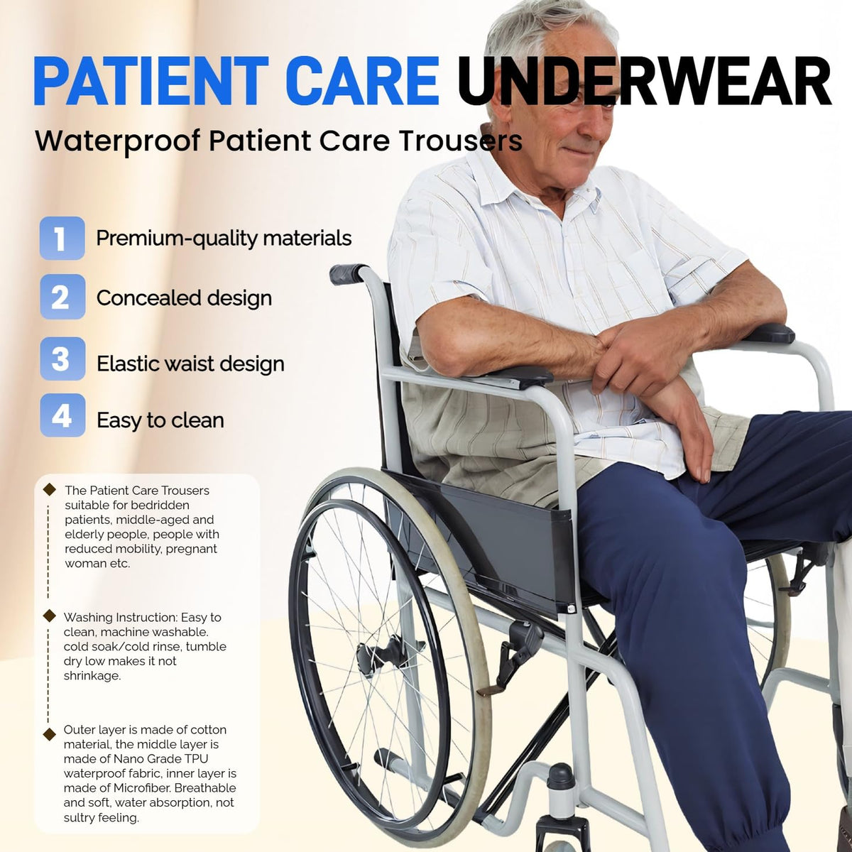 Waterproof Adjustable Incontinence Trousers Blue 3XL E6745