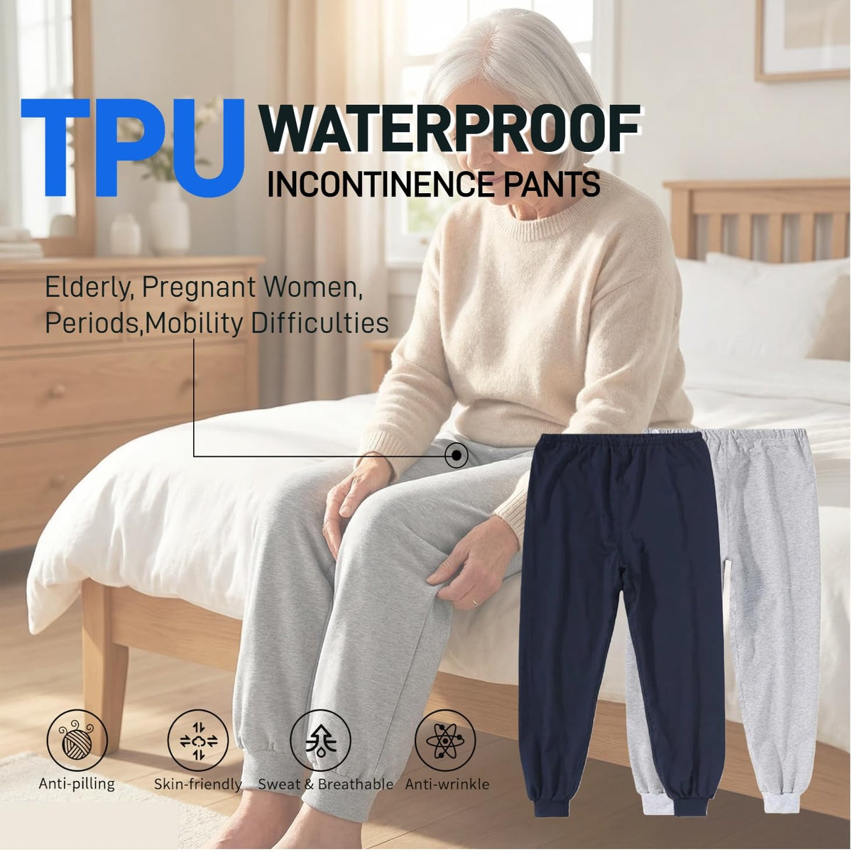 Waterproof Adjustable Incontinence Trousers Blue 3XL E6745
