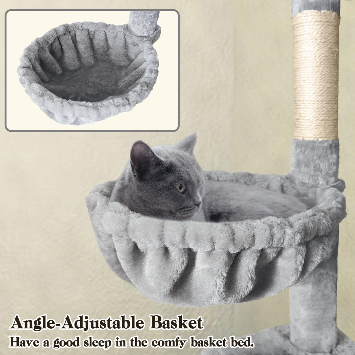 70" Light Gray Cat Tree Tower with Sisal Scratching Post K19352