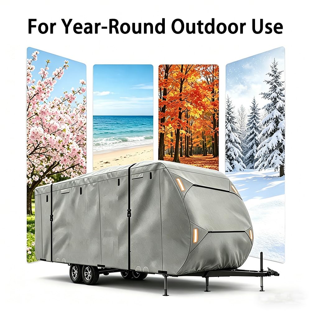 Waterproof 420D Travel Trailer Cover with Adjustable Straps F9240