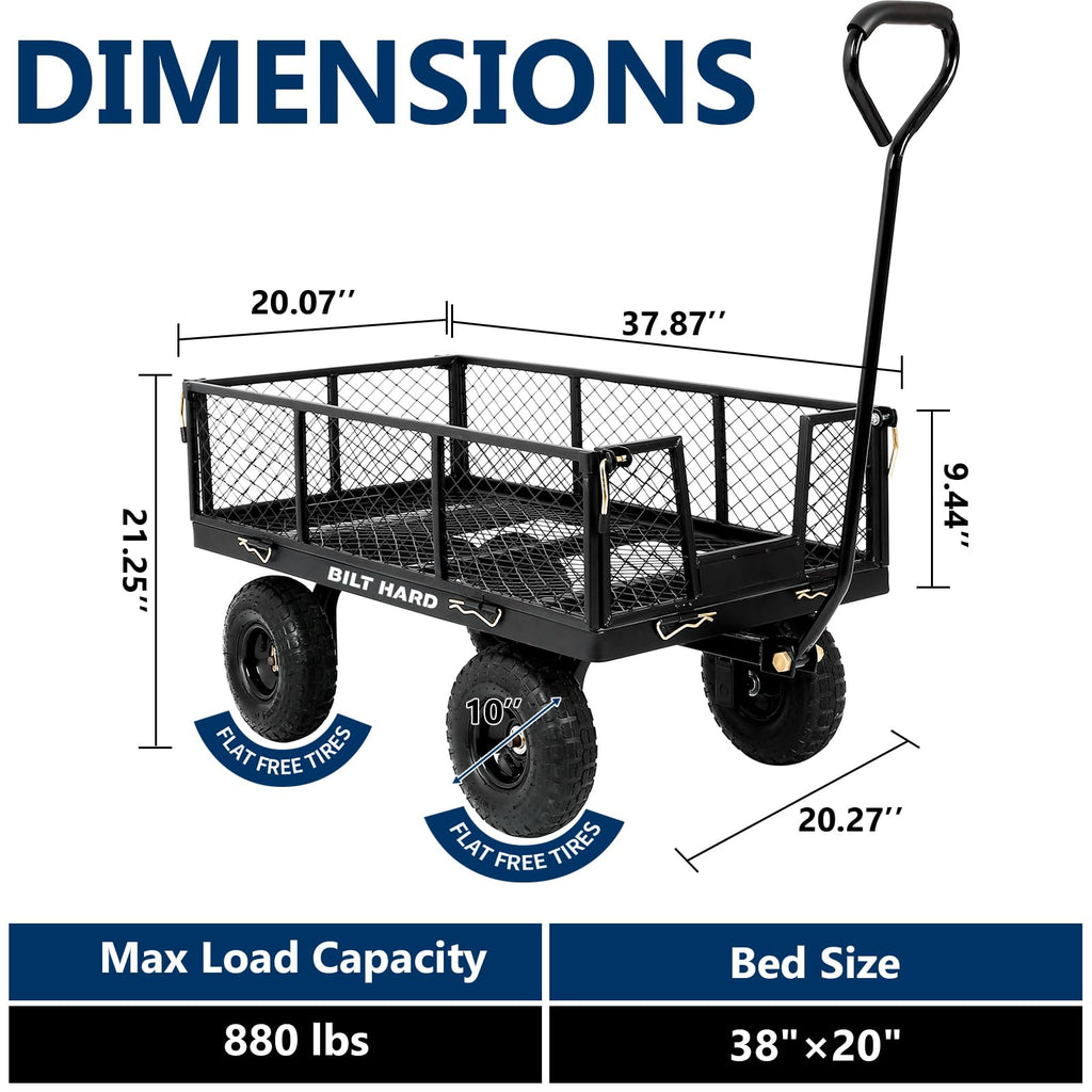 10" Steel Garden Cart with Rotating Handle and Removable Sides, 4 Cu.Ft, Black Q702837