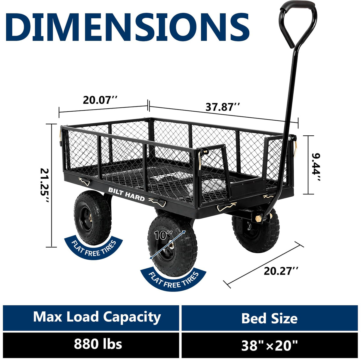 10" Steel Garden Cart with Rotating Handle and Removable Sides, 4 Cu.Ft, Black Q702837