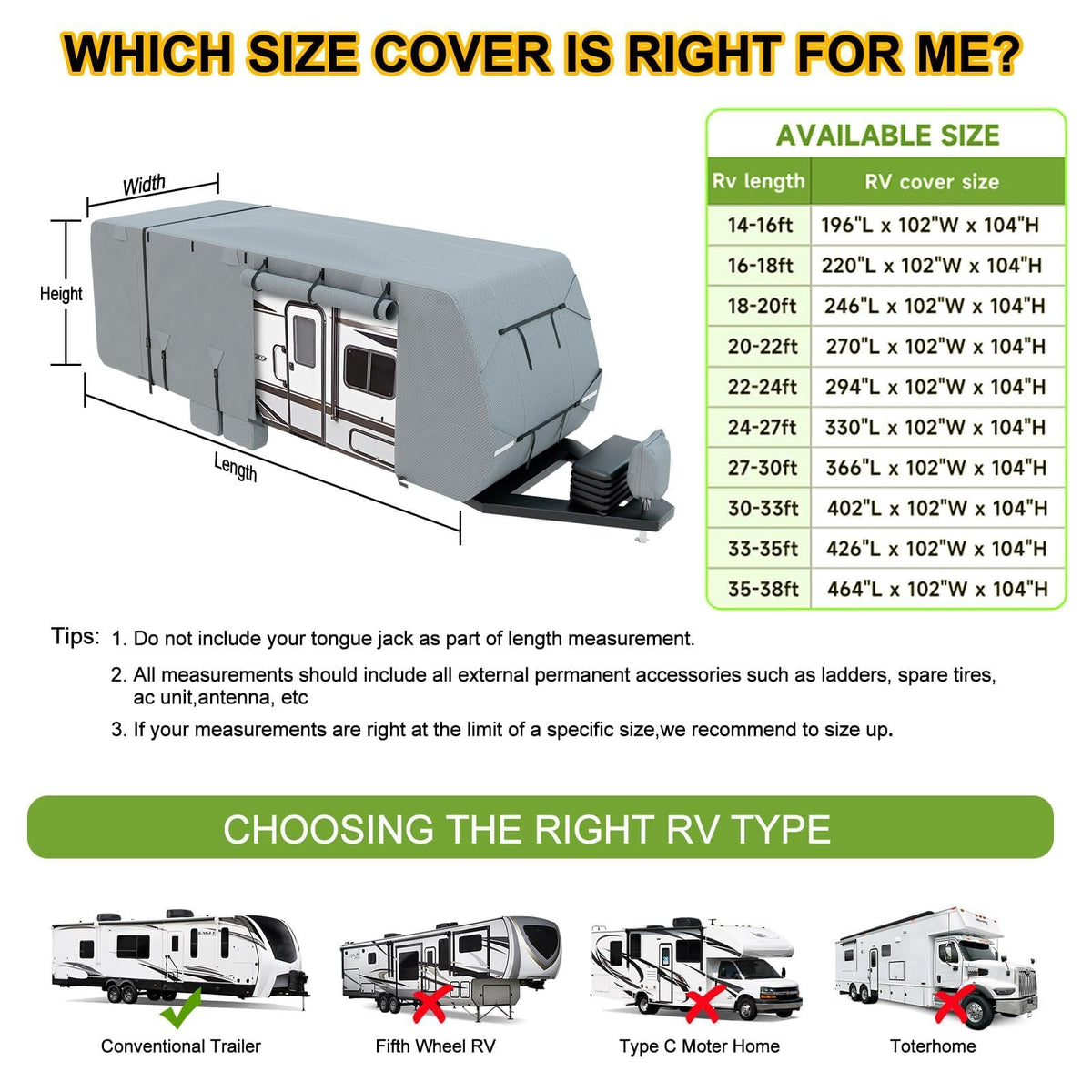 14-16ft 8 Layers Heavy Duty RV Cover H12378