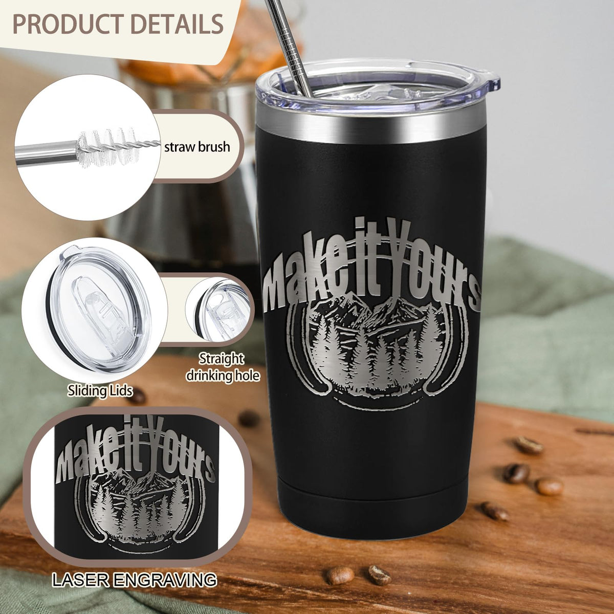 20 Pack Stainless Steel Insulated Tumbler with Straws Y369989
