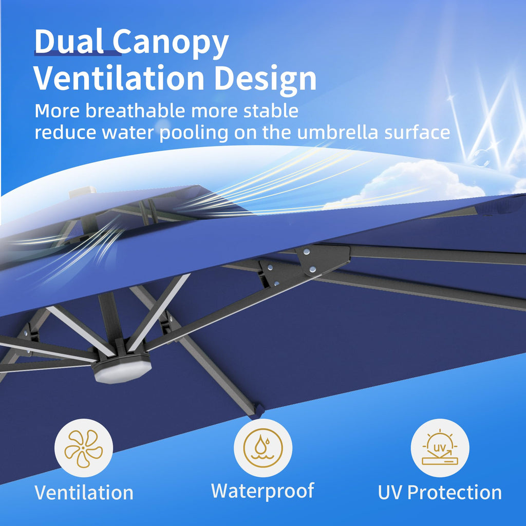 10 X 13 FT Cantilever Patio Umbrella with Base & Lights D4162