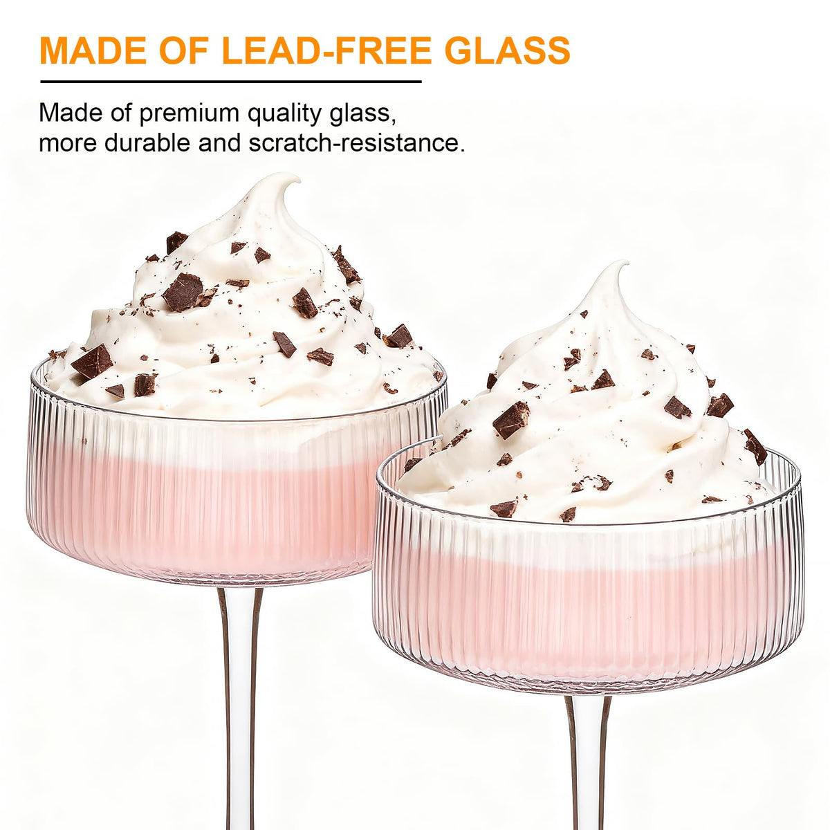 10 oz Ribbed Coupe Glasses Set of 6 Q87258
