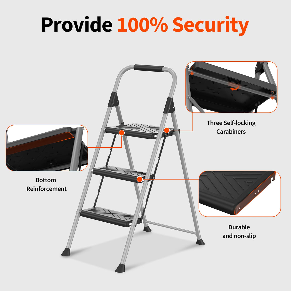 3-Step Folding Step Stool with Anti-Slip Wide Pedal K602614