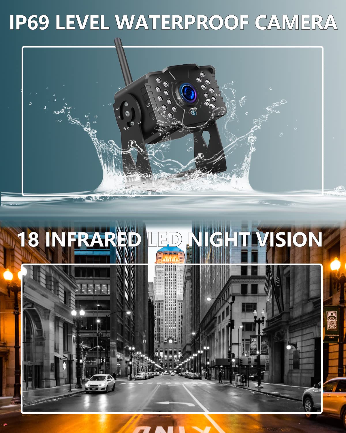 1080P Wireless Backup Camera System with 7'' Monitor IP69K Waterproof F77063