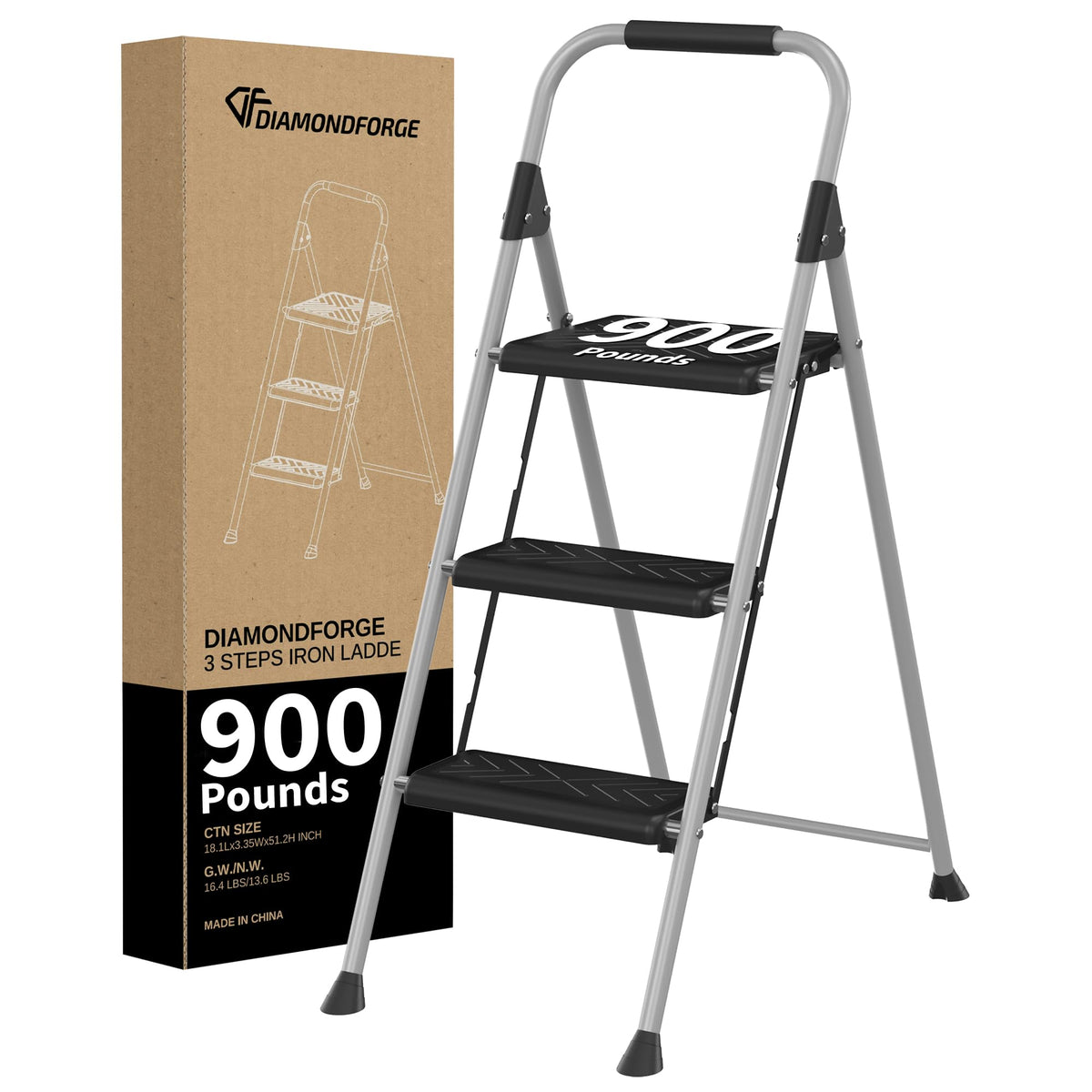 3-Step Folding Step Stool with Anti-Slip Wide Pedal K602614