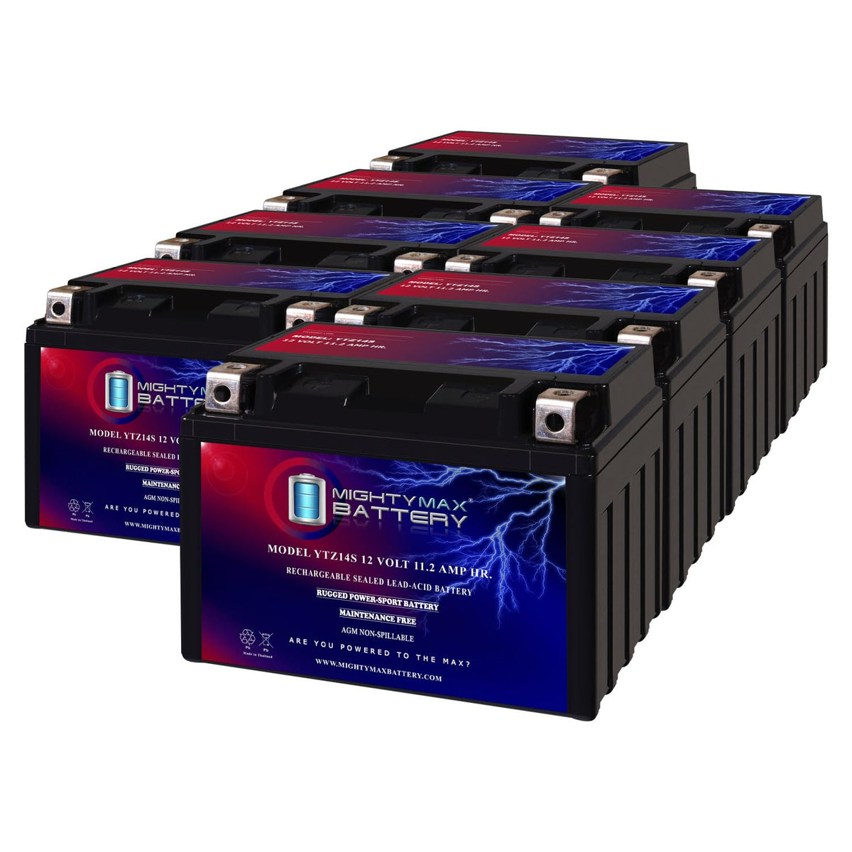 12 Volt 11.2 AH 230 CCA Rechargeable Maintenance Free SLA AGM Motorcycle Battery Pack of 8 A853